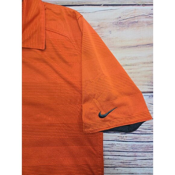 Nike Dri-Fi Men Orange Polo Shirt Large Striped Athletic Fit - Picture 6 of 7